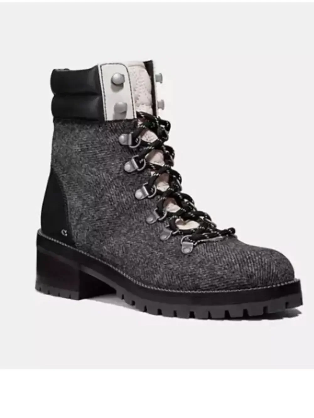 NEW Coach Lorren Combat Boots Moto Black Grey Lace-up Zipper City Chic Size 6.5